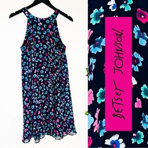 BETSEY JOHNSON Y2K HIGH NECK FLOWY A LINE SLEEVELESS MINI DRESS FLORAL